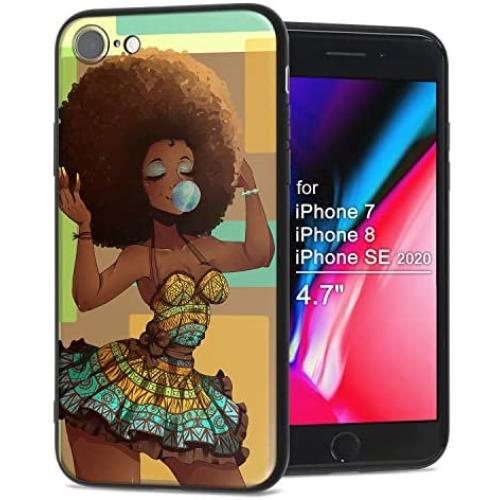 XIX Apple iPhone 7 Case Apple iPhone 8 Case Apple iPhone SE 2020 case African American Afro Girls Women Slim Fit Shockproof Bumper Cell Phone Accessories Thin Soft Black TPU Protective (02)