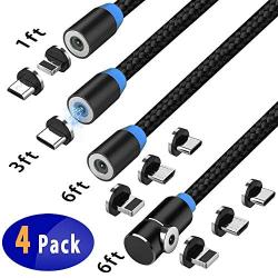 Magnetic Charging Cable [4-Pack,1ft/3ft/6ft/6ft], Terasako 3-in-1 Nylon Braided Cord, Compatible with Mirco USB, Type C Smartphone and iProduct Device