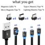 Magnetic Charging Cable, A.S 3 in 1 Magnetic Phone Charger Cable, Compatible with Mirco USB, Type C Smartphone and iProduct Device (4 Pack,1ft/3ft/6ft/6ft)