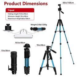 Joilcan 66-inch Lightweight Camera/Phone Tripod, Aluminum Travel Portable SLR Tripod with Mobile Phone Mount and 2 Quick Release Plate-Blue