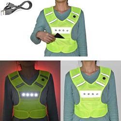 ANYTINUS LED Vest Reflective Running Gear USB Rechargeable Light Up Flashing Warning Vest Adjustable Waist 1 Pocket, Kids Adults Safety Lights for Runners Running Dog Walking Motorcycle Cycling