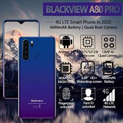 Blackview A80 Pro (2020) Unlocked Smartphones, 6.49" HD+ Waterdrop Screen, 8MP Front Camera + 13MP Quad Rear Camera, Android 9.0 Octa-Core 4GB + 64GB, 4680mAh Battery Dual Global Band 4G Cell Phones