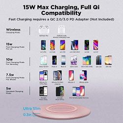 LETSCOM Ultra Slim Wireless Charger,Qi-Certified 15W Max Fast Wireless Charging Pad,Compatible with iPhone 11/11 Pro Max/XS Max/XR/XS/X/8/8+,Galaxy Note 10/Note 10+/S10/S10+/S10E (No AC Adapter)