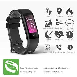 Geber Fitness Tracker HD Screen Activity Record Pedometer Calorie Counter Heart Rate Blood Pressure Sleep Monitor Color Band Smart Bracelet Android iOS Bluetooth Watch for Women Men (Black)