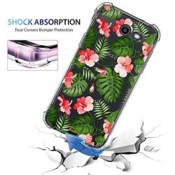 Girly Case for Samsung Galaxy J7 Perx, J7 Prime, J7 Sky Pro, J7 V, Galaxy J7 2017 Clear with Palm Flowers Design Shockproof Bumper Protective Cell Phone Cases for Girls N Women Soft Floral Cover