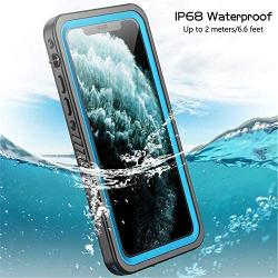 Vapesoon iPhone 11 Waterproof Case, Built-in Screen Protector 360 Full-Body Protection Clear Call Quality Heavy Duty Waterproof Shockproof Cover Case for iPhone 11 2019（6.1 Inch）-Black/Blue