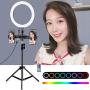 Selfie Ring Light with Tripod Stand with Phone Holder for, Live Stream,Self-Portrait Shooting (Black,1 X Fill Light+ 1 X Mobile Phone Clip + 1 X Remote Control +1 X Tripod, 10.2in)