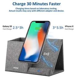 Lecone 10W Fast Wireless Charger with Desk Organizer Qi Certified Fabric Induction Charger Stand Pen Pencil Holder Compatible iPhone 11/Xs MAX/XR/XS/X/8/8, Samsung S10/S9/S9+/S8/S8+/Note 10, Grey