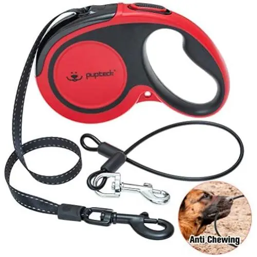 PUPTECK Retractable Dog Leash with Anti-Chewing Steel Wire, 360°Tangle-Free Pet Walking Leash for Small Medium Large Dogs, Heavy Duty up to 110lbs, 16ft Strong Reflective Leash, One-Hand Brake PUPTECK Retractable Dog Leash with Anti-Chewing Steel Wire, 360°Tangle-Free Pet Walking Leash for Small Medium Large Dogs, Heavy Duty up to 110lbs, 16ft Strong Reflective Leash, One-Hand Brake