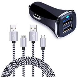 Dual USB Car Charger, FiveBox Phone Car Charger Adapter with 2 Pack Braided Micro USB Charging Cable 6ft Android Charger Cord for Samsung Galaxy S6/S7 Edge, J3 J7, LG stylo 2/3 Plus, LG G4 G3 K20 Plus