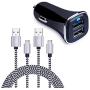 Dual USB Car Charger, FiveBox Phone Car Charger Adapter with 2 Pack Braided Micro USB Charging Cable 6ft Android Charger Cord for Samsung Galaxy S6/S7 Edge, J3 J7, LG stylo 2/3 Plus, LG G4 G3 K20 Plus