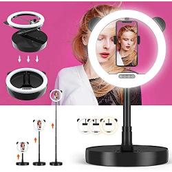 Zecti 10 inch Ring Light with Stand and Phone Holder, LED Selfie Light Ring with Dimmable 3 Color Modes and 10 Brightness for Live Stream Makeup Photography Compatible with iPhone Xs Android-Black