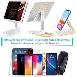 Cell Phone Stand Holder, Foldable Desktop Phone Stand, Extensiable Anti-Slip Base and Height Angle Adjustable Desk Phone Holder for iPad, Kindle, Mobile Phone, Tablet and Switch