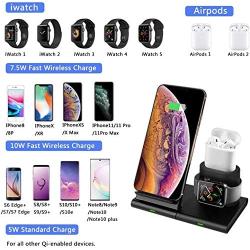 Hoidokly 3 in 1 Wireless Charger Dock Qi-Certified Charging Station for Apple Watch, AirPods, 7.5W Fast Charging Stand for iPhone 11/11 Pro Max/SE 2020/XS Max/XR/XS/X/8/8P/Samsung(Included Adapter)