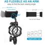 Desktop Microphone Stand with Cell Phone Holder, Adjustable Tabletop mic Stand with Shock Mount and Round Base for Recording Podcasting and Live Streaming.