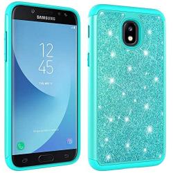 Galaxy J3 Achieve Case,Galaxy J3 2018/J3 Star/Express Prime3/Amp Prime3 Glitter Case,Luxury Glitter Sparkle Bling Case,Hybrid PC Silicone Faux Leather Cover,Dual Layer Armor Phone Case Mint