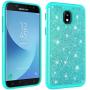 Galaxy J3 Achieve Case,Galaxy J3 2018/J3 Star/Express Prime3/Amp Prime3 Glitter Case,Luxury Glitter Sparkle Bling Case,Hybrid PC Silicone Faux Leather Cover,Dual Layer Armor Phone Case Mint