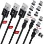 A.S 3 in 1 Magnetic Phone Charger Cable, 360° & 180° Rotation Magnetic Charging Cable, Compatible with Micro USB, Type C and iProduct (Black, 1.5ft+3ft+6ft)