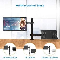 Laptop Monitor Mount Stand with Keyboard Tray, Adjustable Notebook Desk Mount with Clamp and Grommet Mounting Base for 13 to 27 Inch LCD Computer Screens Up to 22lbs, Notebook up to 15.6”, Black