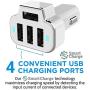 Aduro 4 Port Car Charger Adapter, 12V Fast Car Charger USB Adapter Power Station 5.2A/26W Output (White)