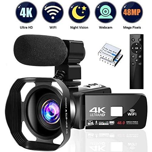 4K Camcorder Digital Camera Video Camera WiFi Vlogging Camera Camcorders with Microphone Full HD 1080P 30FPS 3" HD Touch Screen Vlog Camera for YouTube with IR Night Vision and Remote Control