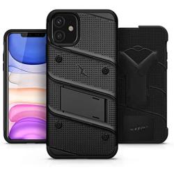 Zizo Bolt Cover - Case for iPhone 11 with Military Grade + Glass Screen Protector & Kickstand and Holster (Black