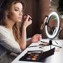 10 Ring Light with Stand and Phone Holder, Dimmable LED RingLight Kit USB Desktop Lamp for Live Stream/Makeup/YouTube Video/Selfie Shooting/Camera -Metal Body and Brighter LED Chips