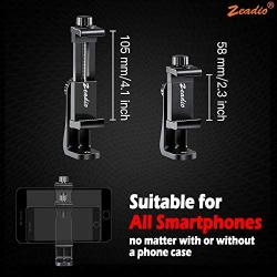 Zeadio Tripod Smartphone Mount, Cell Phone Holder Adapter, Selfie Stick Monopod Adjustable Clamp, Vertical and Horizontal Swivel Bracket, Fits for iPhone, Samsung, Huawei and All Phones