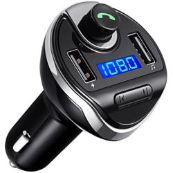 Criacr [Upgraded Version] Bluetooth FM Transmitter for Car, Wireless FM Radio Transmitter Adapter Car Kit, Dual USB Charging Ports, Hands Free Calling, U Disk, TF Card MP3 Music Player