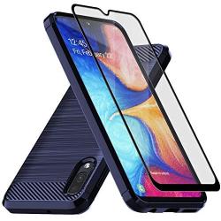 Muokctm Samsung Galaxy A10E Case, with Tempered Glass Screen Protector, Slim Soft TPU Protective Rubber Bumper Case Cover for Samsung Galaxy A10E Phone (Blue)