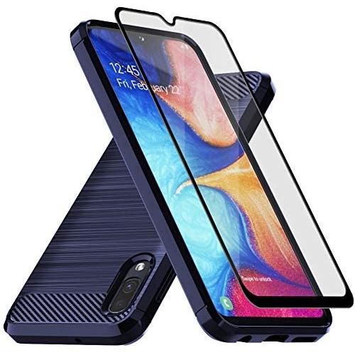 Muokctm Samsung Galaxy A10E Case, with Tempered Glass Screen Protector, Slim Soft TPU Protective Rubber Bumper Case Cover for Samsung Galaxy A10E Phone (Blue)