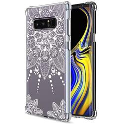 KIOMY Galaxy Note 8 Case Clear with Henna Design Shockproof Protective Case for Samsung Galaxy Note 8 Cute Mandala Flowers Pattern Flexible Slim Fit Rubber Floral Cell Phone Cover for Girls Women