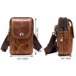 NKns Gifts for Men Vertical Leather Mens Small Bag Retro Shoulder Bag Wearing Belt Mobile Phone Pocket