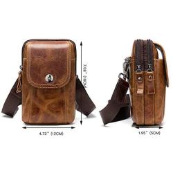 NKns Gifts for Men Vertical Leather Mens Small Bag Retro Shoulder Bag Wearing Belt Mobile Phone Pocket