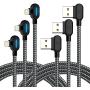 iPhone Charger - Right Angle Charging Cable with LED Light 3M/10FT Nylon Braided Fast Sync Charger USB Cable Compatible with iPhone Xs/XS Max/XR/X / 8/8 Plus / 7/7 Plus, and More (Black Gray, 10FT)