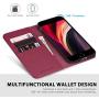 SHIELDON iPhone SE 2020 Case, iPhone 8 Wallet Case Genuine Leather Card Holder Magnetic Closure Stand Book Flip Cover Shockproof Protection Case Compatible with iPhone SE2/8/7 (4.7") - Red Violet