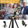 Phone Tripod, Aureday 50” Extendable Adjustable Travel Tripod Stand with Phone Holder Mount & Remote, Compatible with iPhone & Android Phone & Camera