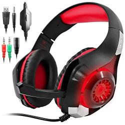 GM-1 Gaming Headset Compatible New PS4 PC Tablet Cellphone, Stereo LED Backlit Headphone with Mic by AFUNTA-Red