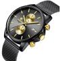 GOLDEN HOUR Mens Watches Fashion Sport Quartz Analog Black Mesh Stainless Steel Waterproof Chronograph Wrist Watch, Auto Date in Blue/Red/Gold Hands