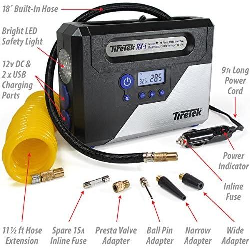 TireTek RX-i Portable Air Compressor Pump 12V Digital Tire Inflator with Gauge + Auto Shut Off