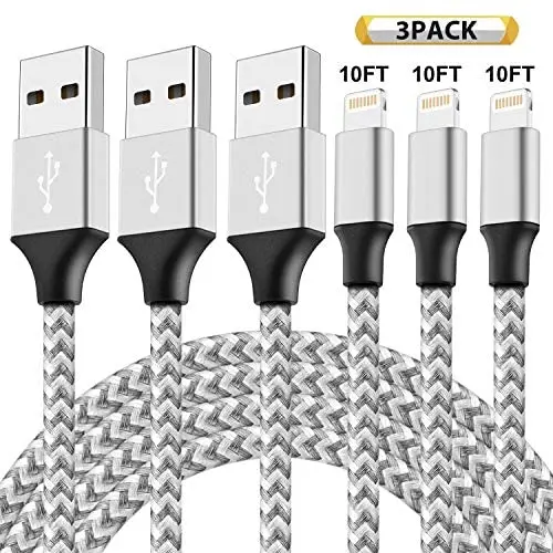 iPhone Charger, MFi Certified Lightning Cable 3Pack 10FT Extra Long Nylon Braided USB Charging & Syncing Cord Compatible iPhone Xs/Max/XR/X/8/8Plus/7/7Plus/6S/6S Plus/5S/SE/iPad iPhone Charger, MFi Certified Lightning Cable 3Pack 10FT Extra Long Nylon Braided USB Charging & Syncing Cord Compatible iPhone Xs/Max/XR/X/8/8Plus/7/7Plus/6S/6S Plus/5S/SE/iPad