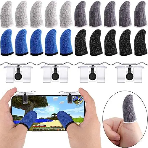 24 Pieces Mobile Gaming Finger Sleeve Touchscreen Finger Sleeve Anti-Sweat Breathable Finger Sleeve and Trigger Aim Button for Playing Mobile Phone Games (Black, Grey, Blue, White) 24 Pieces Mobile Gaming Finger Sleeve Touchscreen Finger Sleeve Anti-Sweat Breathable Finger Sleeve and Trigger Aim Button for Playing Mobile Phone Games (Black, Grey, Blue, White)