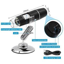 Wireless Digital WiFi USB Microscope 50X - 1000X Magnification Mini Handheld Endoscope Inspection Camera with 8 LEDs with Metal Stand, Compatible with iPhone, Android Smartphone, Mac, Windows (Black)