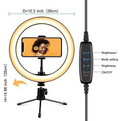 Ring Light with Stand 10.2" RingLight with Tripod Stand and Phone Holder Remote Control 3 Lighting Modes and 10 Lighting Levels of Dimmable RingLight Selfie Light for YouTube Video/Makeup/tiktok Shot
