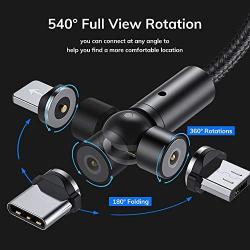 TOPK Magnetic Charging Cable,(4-Pack,1ft/3ft/6ft/10ft) 540 Degree Magnetic Phone Charger,3-in-1 USB Magnetic Cable Compatible with Micro USB,Type C and iProducts(Black,Gen1)