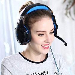 KOTION Each Gaming Headset for PS4,PC,Xbox One,Professional Noise Lsolation, Over Ear Headphones with Mic,LED Light,Bass Surround,Soft Memory Earmuffs,Gaming Headphones-Blue(Adapter Not Included