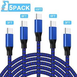PLmuzsz USB C Cable 5Pack (3/6/10FT) Type C Charger Cable,Nylon Braided Fast Charging Aluminum Housing Compatible with Samsung Galaxy,Google Pixel,LG,Huawei, TCL and Other USB Type c Cable Device Blue