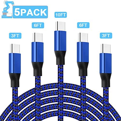 PLmuzsz USB C Cable 5Pack (3/6/10FT) Type C Charger Cable,Nylon Braided Fast Charging Aluminum Housing Compatible with Samsung Galaxy,Google Pixel,LG,Huawei, TCL and Other USB Type c Cable Device Blue