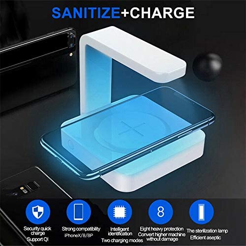 253.7nm UV Blue Led Light Wireless Phone Charger, Universal 5W&10W Qi Charging Station with Auto Power Off for iPhone and Android Smartphones & Gadgets 