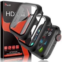 Tauri 2 Pack Case Built-in Tempered Glass Screen Protector for Apple Watch 40mm Series 5/Series 4, iWatch 40mm Glass Screen Protector Cover, Matte Hard Bumper, Full Protection - Black